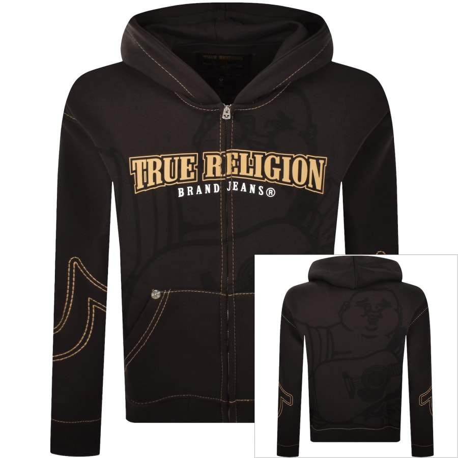 True Religion Cinched Zip Up Hoodie Brown | Mainline Menswear us